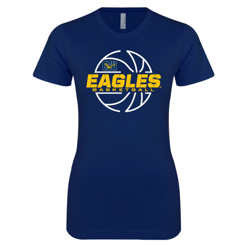  Next Level Womens Navy Boyfriend Tee - Eagles Basketball Split Lined Ball