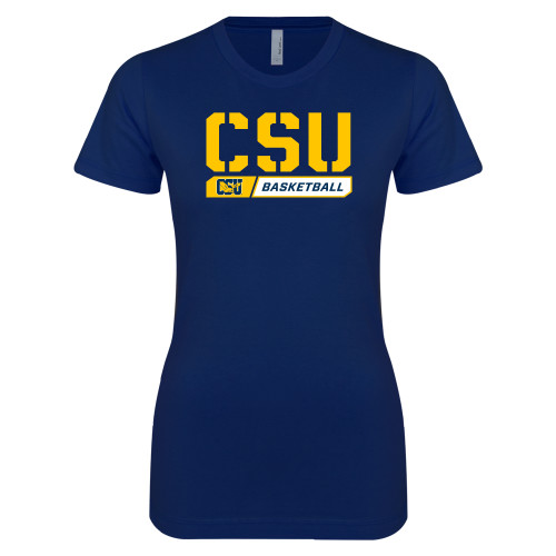  Next Level Womens Navy Boyfriend Tee - CSU Basketball Stencil