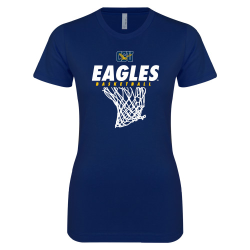  Next Level Womens Navy Boyfriend Tee - Eagles Basketball w/ Hanging Net