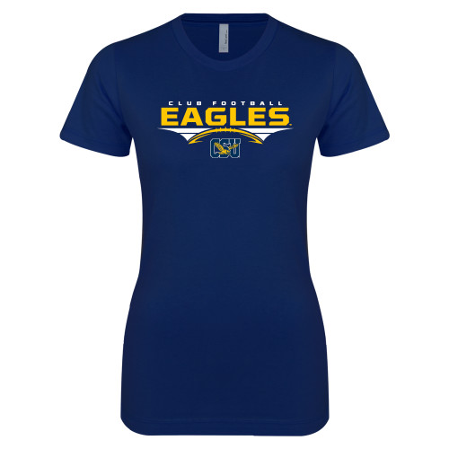  Next Level Womens Navy Boyfriend Tee - Eagles Club Football Stacked