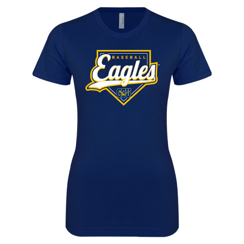  Next Level Womens Navy Boyfriend Tee - Eagles Baseball Plate w/ Script