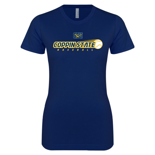  Next Level Womens Navy Boyfriend Tee - Coppin State Baseball Flying Ball