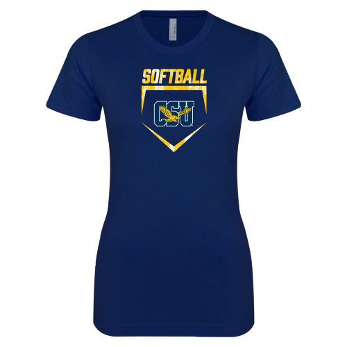  Next Level Womens Navy Boyfriend Tee - Softball Plate