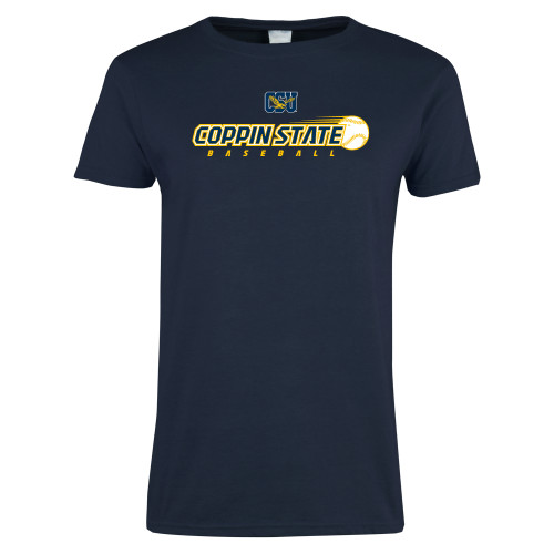  Womens Short Sleeve Navy Tee - Coppin State Baseball Flying Ball