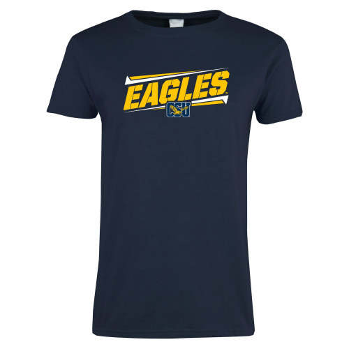  Womens Short Sleeve Navy Tee - Slanted Eagles w/ Logo