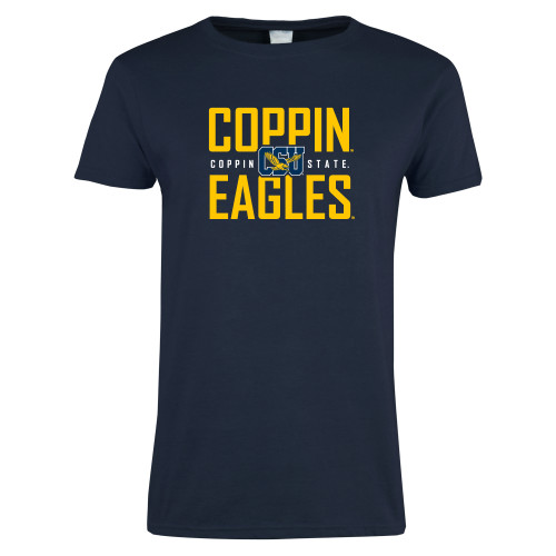  Womens Short Sleeve Navy Tee - Coppin Eagles Stacked