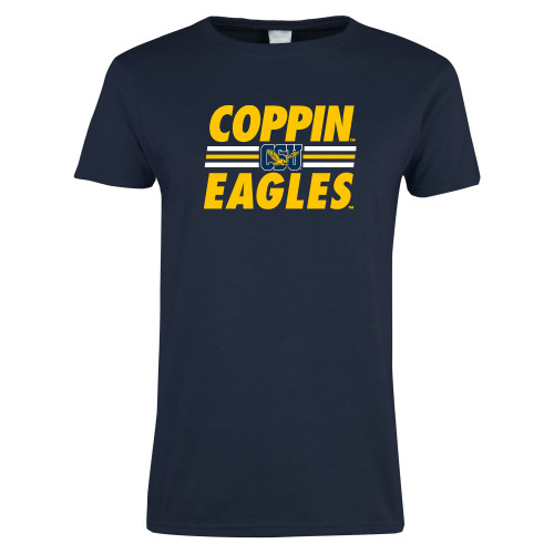  Womens Short Sleeve Navy Tee - Coppin Eagles Stacked w/ Stripes