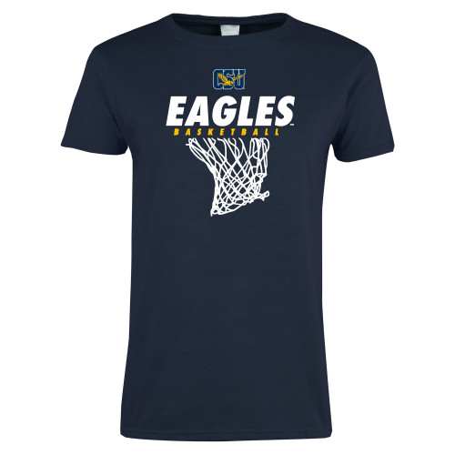  Womens Short Sleeve Navy Tee - Eagles Basketball w/ Hanging Net