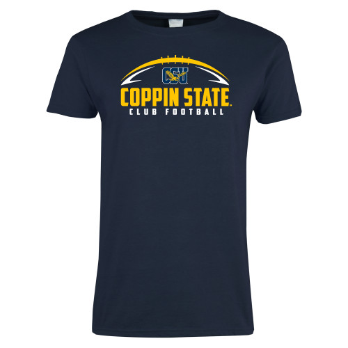  Womens Short Sleeve Navy Tee - Coppin State Club Football w/ Football