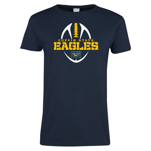  Womens Short Sleeve Navy Tee - Coppin State Eagles Football Vertical
