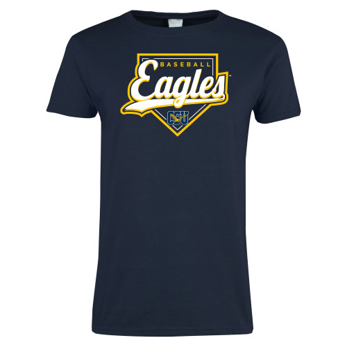  Womens Short Sleeve Navy Tee - Eagles Baseball Plate w/ Script