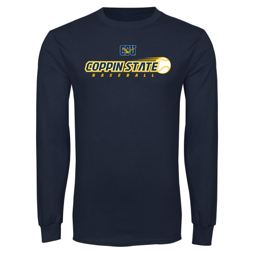  Navy Long Sleeve T-Shirt - Coppin State Baseball Flying Ball
