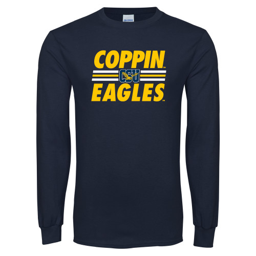  Navy Long Sleeve T-Shirt - Coppin Eagles Stacked w/ Stripes