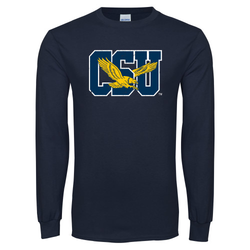  Navy Long Sleeve T-Shirt - Official Logo Distressed