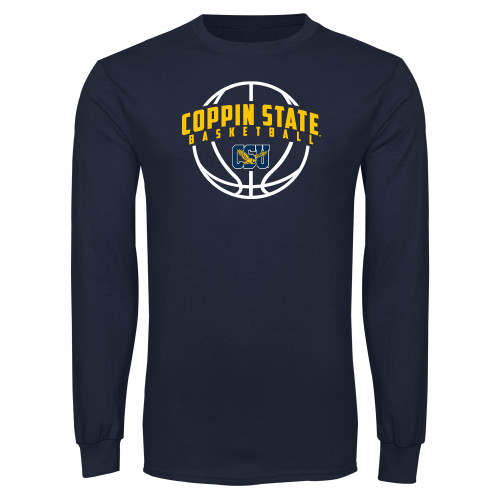  Navy Long Sleeve T-Shirt - Coppin State Basketball Arched w/ Ball