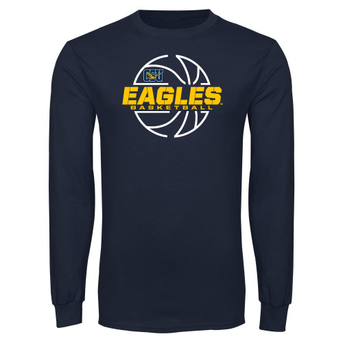  Navy Long Sleeve T-Shirt - Eagles Basketball Split Lined Ball