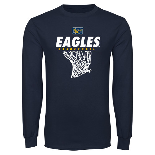  Navy Long Sleeve T-Shirt - Eagles Basketball w/ Hanging Net
