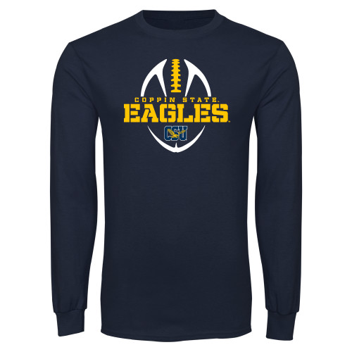  Navy Long Sleeve T-Shirt - Coppin State Eagles Football Vertical