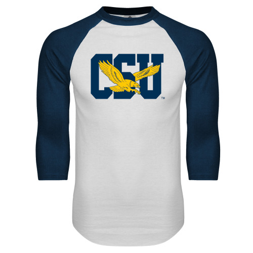  White/Navy Raglan Baseball T Shirt - Official Logo