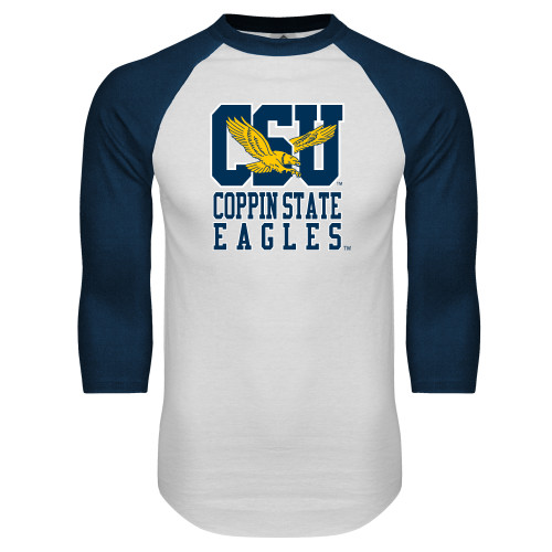  White/Navy Raglan Baseball T Shirt - CSU Coppin State Eagles