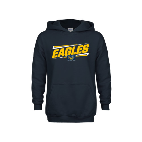  Youth Navy Fleece Hoodie - Slanted Eagles w/ Logo