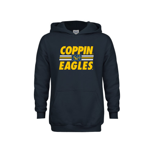  Youth Navy Fleece Hoodie - Coppin Eagles Stacked w/ Stripes