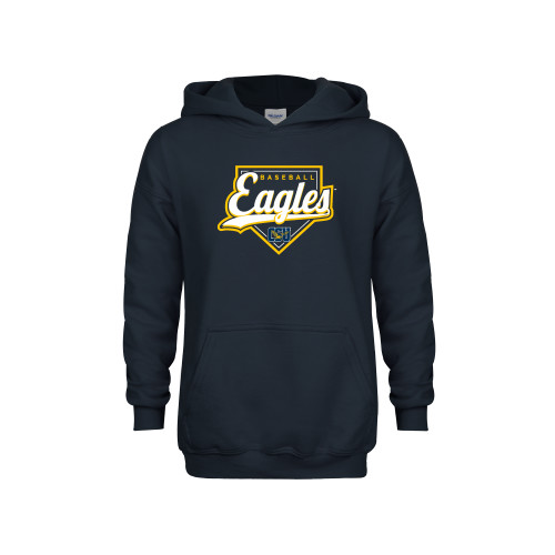 Youth Navy Fleece Hoodie - Eagles Baseball Plate w/ Script