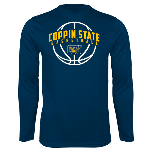  Navy Performance Long Sleeve Shirt - Coppin State Basketball Arched w/ Ball