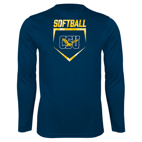  Navy Performance Long Sleeve Shirt - Softball Plate