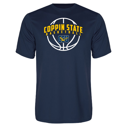  Navy Performance Tee - Coppin State Basketball Arched w/ Ball