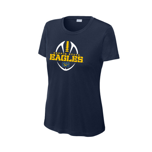  Womens Navy Performance Tee - Coppin State Eagles Football Vertical