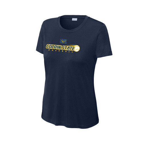  Womens Navy Performance Tee - Coppin State Baseball Flying Ball