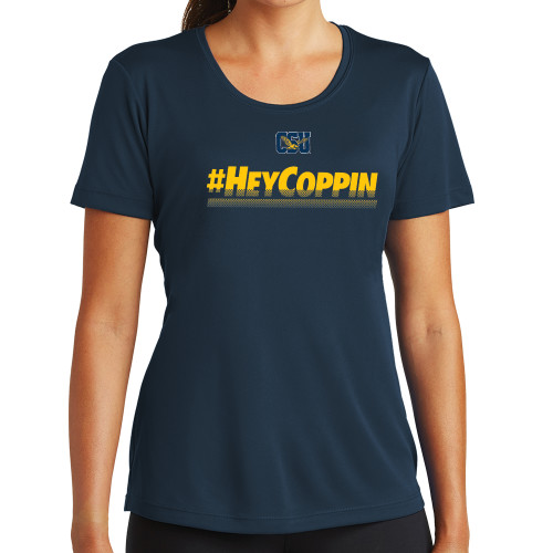 Womens Navy Performance Tee - #HeyCoppin