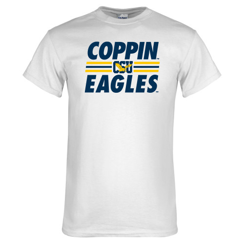  White T Shirt - Coppin Eagles Stacked w/ Stripes