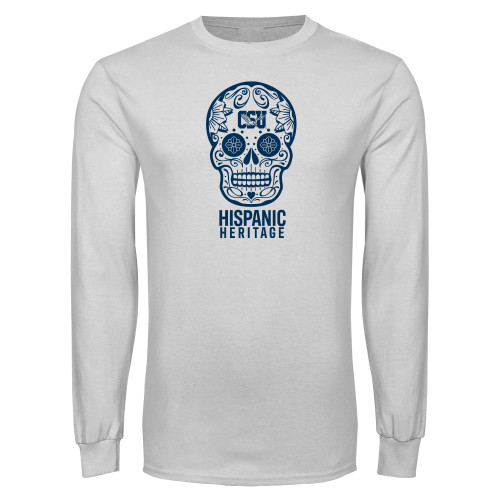  White Long Sleeve T Shirt - Calavera Hispanic Heritage - CSU