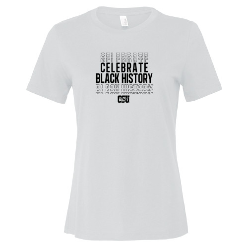  Bella + Canvas Womens White Relaxed Cotton T Shirt - Coppin State Celebrate Black History Repeat Design