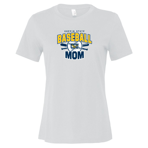  Bella + Canvas Womens White Relaxed Cotton T Shirt - Coppin State Baseball Mom
