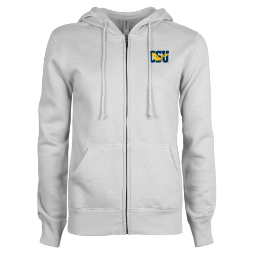  ENZA Womens White Fleece Full Zip Hoodie - Official Logo