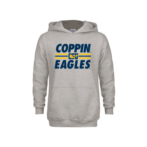  Youth Grey Fleece Hood - Coppin Eagles Stacked w/ Stripes