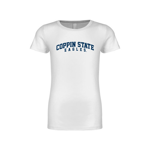  Next Level Girls White Fashion Fit T Shirt - Arched Coppin State Eagles