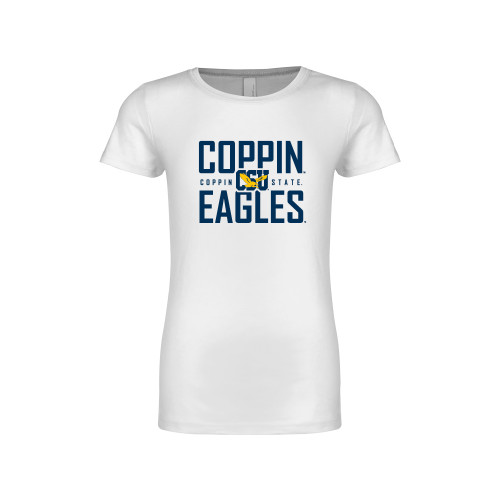  Next Level Girls White Fashion Fit T Shirt - Coppin Eagles Stacked