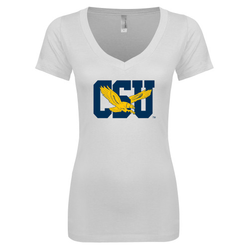  Next Level Womens White Ideal V Tee - Official Logo