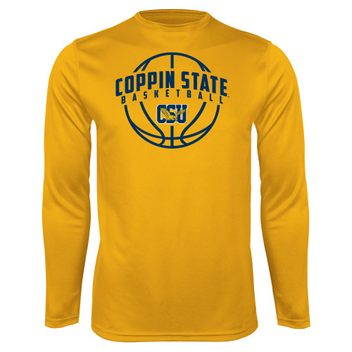  Gold Performance Long Sleeve Shirt - Coppin State Basketball Arched w/ Ball