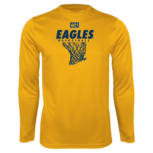  Gold Performance Long Sleeve Shirt - Eagles Basketball w/ Hanging Net