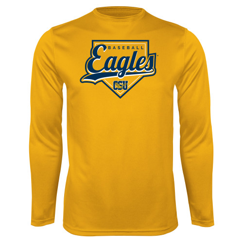  Gold Performance Long Sleeve Shirt - Eagles Baseball Plate w/ Script