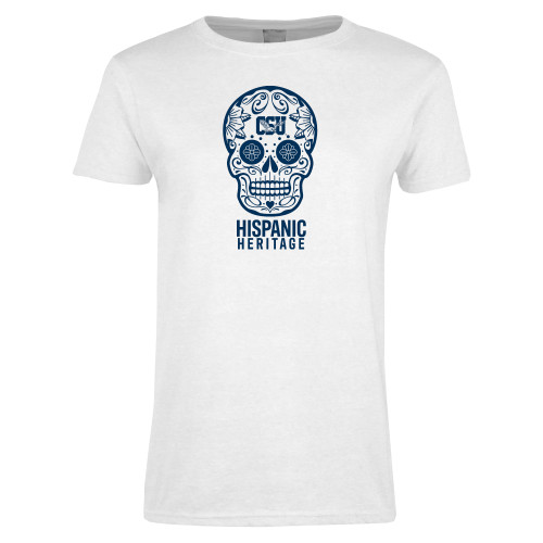  Womens White Short Sleeve Tee - Calavera Hispanic Heritage - CSU
