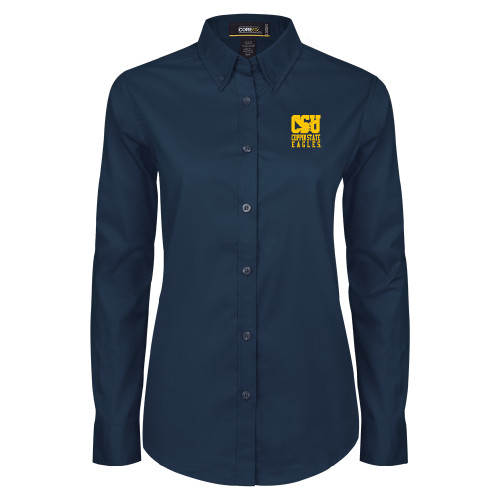  Womens Navy Twill Button Down Long Sleeve  - CSU Coppin State Eagles
