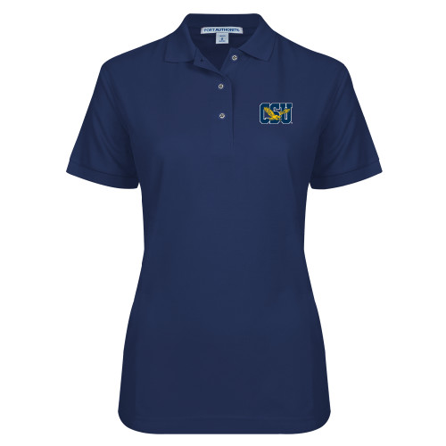  Womens Silk Touch Navy Pique Polo - Official Logo