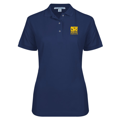 Womens Silk Touch Navy Pique Polo - CSU Coppin State Eagles