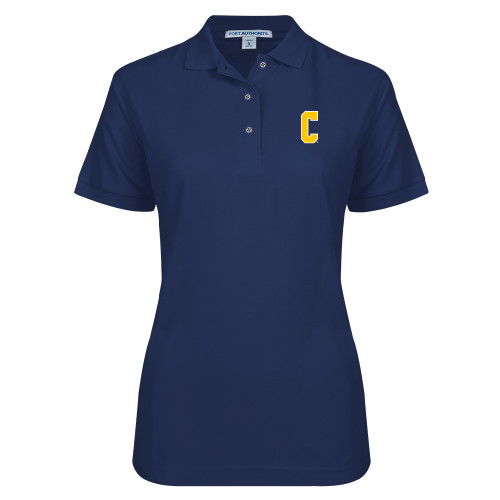  Womens Silk Touch Navy Pique Polo - Block C